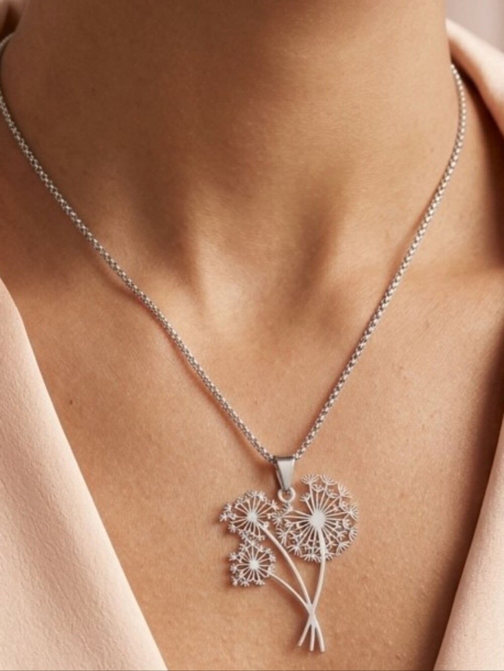 Dandelion Bouquet Stainless Steel  Pendant Necklace - Women Jewelry